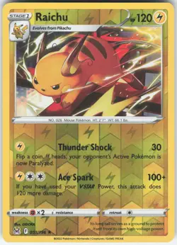 RAICHU 053/196 RARE LOST ORIGIN POKEMON REVERSE HOLO NM - Image 1