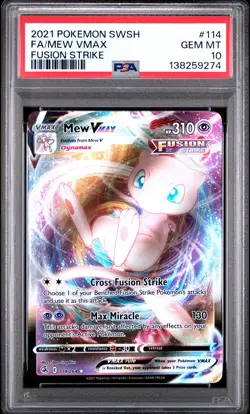 2021 POKEMON SWORD & SHIELD FUSION STRIKE #114 FULL ART/MEW VMAX PSA 10 - Image 1
