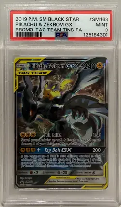 Pokemon TCG SM168 Black Star Pikachu & Zekrom GX Promo Alternate Art PSA 9 - Image 1