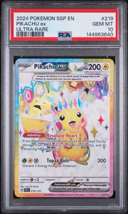 2024 Pokemon Surging Sparks - Pikachu EX Ultra Rare No. 219 PSA 10 - Image 1