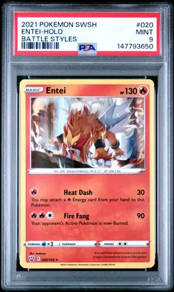 2021 POKEMON SWORD & SHIELD BATTLE STYLES #020 ENTEI-HOLO PSA 9 - Image 1