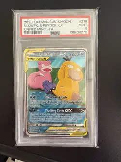 Pokemon 2019 Sun & Moon Unified Minds Slowpoke Psyduck Tag Team 218/236. PSA 9 - Image 1