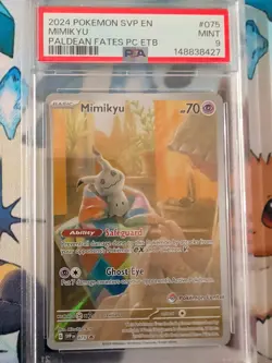 2024 POKEMON PALDEAN FATES POKEMON CENTER ETB PROMO #075 MIMIKYU PSA 9 - Image 1