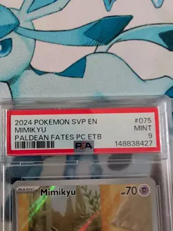 2024 POKEMON PALDEAN FATES POKEMON CENTER ETB PROMO #075 MIMIKYU PSA 9 - Image 3