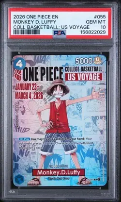 2026 One Piece Monkey D Luffy College Basketball US Voyage #055 PSA 10 Gem Mint - Image 1