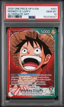 One Piece OP13 Carrying on His Will - Monkey.D.Luffy 001 Leader Alt Art - PSA 10 - Image 1