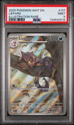 2025 Pokemon Liepard Illustration Rare White Flare 137/086 PSA 9 MINT - Image 1