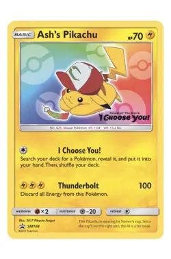 NM-Mint Ash's Pikachu - SM108 - Promo - SM Black Star Promo Pokemon - Image 1