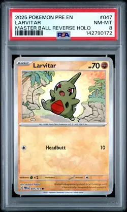 2025 POKEMON PRE EN-PRISMATIC EVOLUTIONS MASTER BALL REVERSE HOLO LARVITAR PSA 8 - Image 1