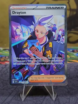 Pokemon TCG Drayton 244/191 Sv08: Surging Sparks SIR Holo Trainer Card NM - Image 1