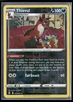 2021 Evolving Skies Set Pokemon Card 105 Thievul Reverse Foil NM - Image 1