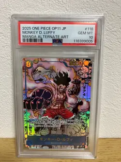 PSA 10 One Piece Card Monkey D. Luffy Gear4 Manga Alt OP11-118 Fist of Divine JP - Image 1