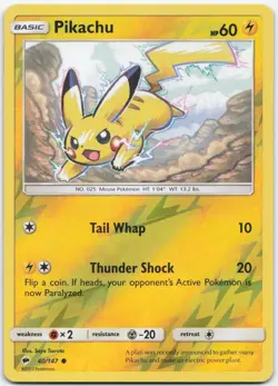 Pikachu 40/147 Common Burning Shadows Pokemon Reverse Holo Lightly Played - Image 1