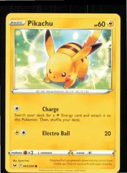Pikachu 065/202 Common Sword & Shield Pokemon Lightly Played - Image 1