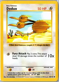 Pokemon Card - Doduo Base Set Shadowless 48/102 1999 Common Heavily Played - Image 1
