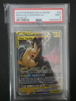PIKACHU & ZEKROM GX 2019 POKEMON TEAM UP RARE HOLO GX 33/181 PSA 9 - Image 3