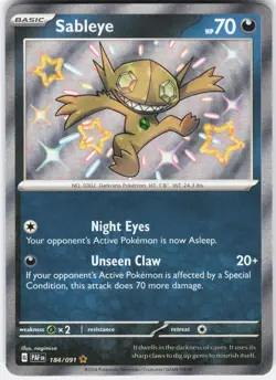 Pokemon Sableye 184/091 Shiny Rare Paldean Fates Pokemon Near Mint - Image 1