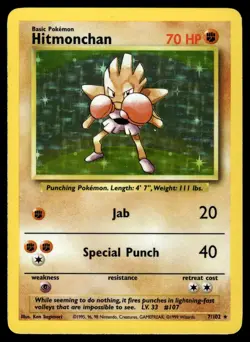 Hitmonchan 7/102 Holo Holo Rare Base Set Unlimited Pokemon Moderately Played - Image 1