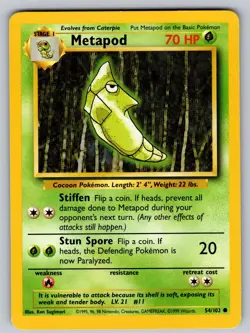 Metapod 54/102 Common Base Set Unlimited Pokemon Lightly Played - Image 1