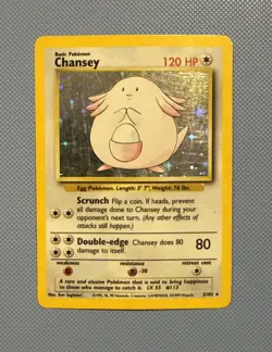 Pokemon TCG Chansey 3/102 Base Set Holo Rare Card Vintage - Image 1