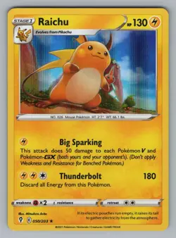 RAICHU 050/203 HOLO R EVOLVING SKIES POKEMON HOLO NM EVS 2021: - Image 1