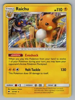 RAICHU 41/147 HOLO R BURNING SHADOWS POKEMON HOLO LP_ BUS 2017 - Image 1