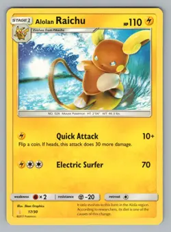 ALOLAN RAICHU (#17 NON-HOLO) 17/30 SM POKEMON NM SMK1] - Image 1