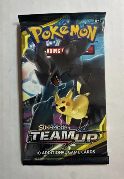 Pokemon Team Up Booster Pack - Sealed - Sun & Moon 10 Cards Pikachu & Zekrom Art - Image 1