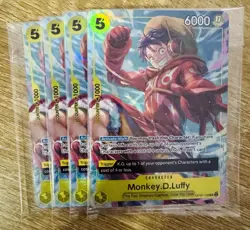 4 x One Piece TCG OP07-109 Super Rare Alt Art Monkey D Luffy Promo NM (Playset) - Image 1