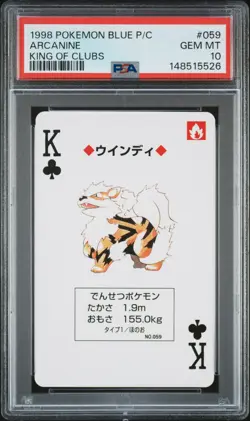 1998 POKEMON BLUE VERSION PLAYING CARDS KING OF CLUBS #059 ARCANINE PSA 10 - Image 1