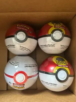 Costco Pokemon TCG Pokeball Tin Lot of 4 Balls - 12 Sealed Booster Packs (G25) - Image 1