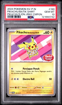 PSA 10 Pikachu In Batik Shirt 190 Pikachu's Indonesia Journey Campaign - Image 1