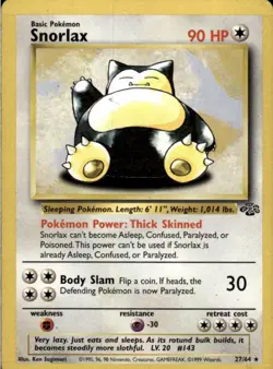Snorlax Jungle 27/64 Rare Regular Unlimited EN 1999 90 HP Ken Sugimori - Image 1