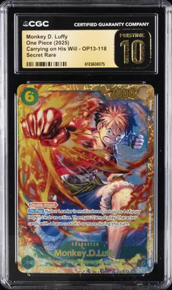 2025 ONE PIECE CARRYING ON HIS WILL SECRET RARE MONKEY D. LUFFY CGC 10 PRISTINE - Image 1