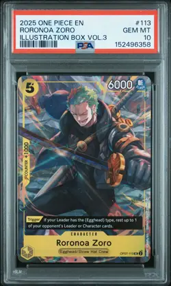 2025 ONE PIECE PROMOS ILLUSTRATION BOX VOL.3 #113 RORONOA ZORO PSA 10 - Image 1