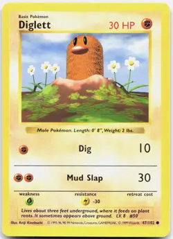 Pokemon TCG Diglett Base Set (Shadowless) Common 047/102 Unlimited - Image 1