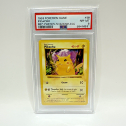1999 Pokemon Card Shadowless Base Set PIKACHU Red Cheeks #58 PSA 8 Graded - Image 1