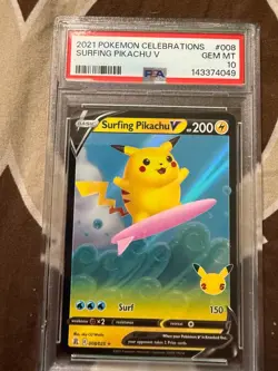 Surfing Pikachu V 008 Celebrations Pokemon PSA 10 - Image 1