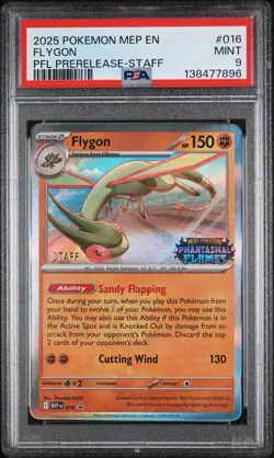 2025 Pokemon Flygon MEP 016 Phantasmal Flames Prerelease-Staff Promo PSA 9 - Image 1