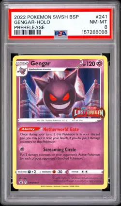 2022 POKEMON SWSH BLACK STAR PROMO PRERELEASE #241 GENGAR-HOLO PSA 8 - Image 1