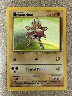 Hitmonchan 7/102 Holo Holo Rare Base Set Unlimited -MODERATELY PLAYED- - Image 1