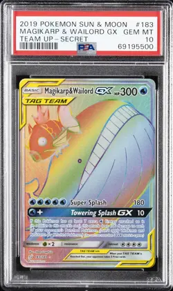 2019 POKEMON SUN & MOON TEAM UP SECRET FULL ART/MAGIKARP & WAILORD GX PSA 10 - Image 1
