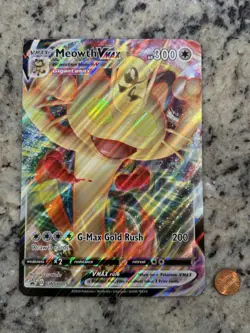 JUMBO OVERSIZED Pokemon MEOWTH VMAX Black Star Promo #SWSH005 LP+ - Image 2