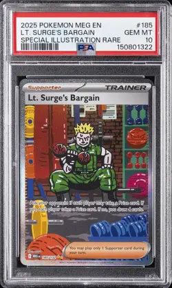 2025 POKEMON MEG EN-MEGA EVOLUTION #185 LT. SURGE'S BARGAIN PSA 10 - Image 1