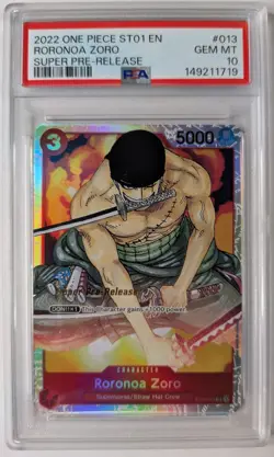 2022 ONE PIECE ST01 ENGLISH RORONOA ZORO SUPER PRE-RELEASE - PSA 10 - ST01-013 - Image 1