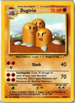 Pokemon Card - Dugtrio Base Set Unlimited 19/102 1999 Rare Heavily Played - Image 1