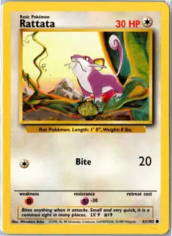 Rattata Base Set Unlimited 61/102 1999 Common Heavily Played - Image 1