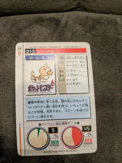 Weedle Carddass #013 Bandai Red Japanese Pokemon Card Excellent 1996 F/S Japan - Image 4