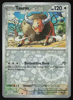 Tauros 112/142 Common Stellar Crown Pokemon Reverse Holo Near Mint - Image 1