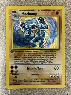 Pokemon Machamp Base Set 8/102 1st Edition Holo Rare -MODERATELY PLAYED- - Image 1